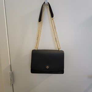 TORY BURCH BLACK AND GOLD PURSE - EMERSON CROSSBODY / SHOULDER BAG